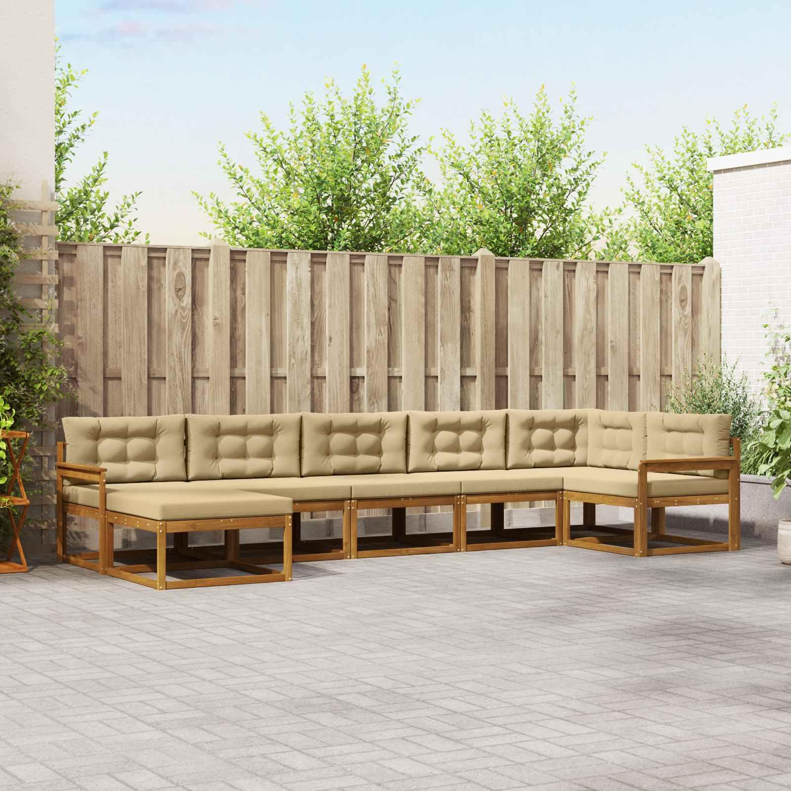 Udendørs sofagruppe i akacietræ med puder, 7 dele - naturlig/beige billede