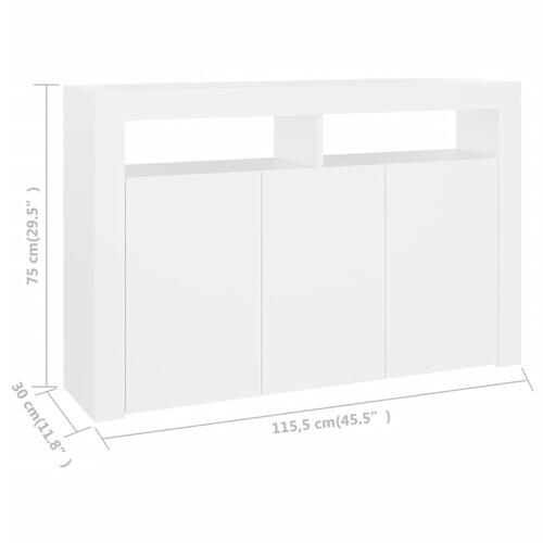 Skænk med LED-lys 115,5x30x75 cm hvid