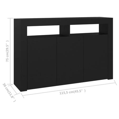 Skænk med LED-lys 115,5x30x75 cm sort
