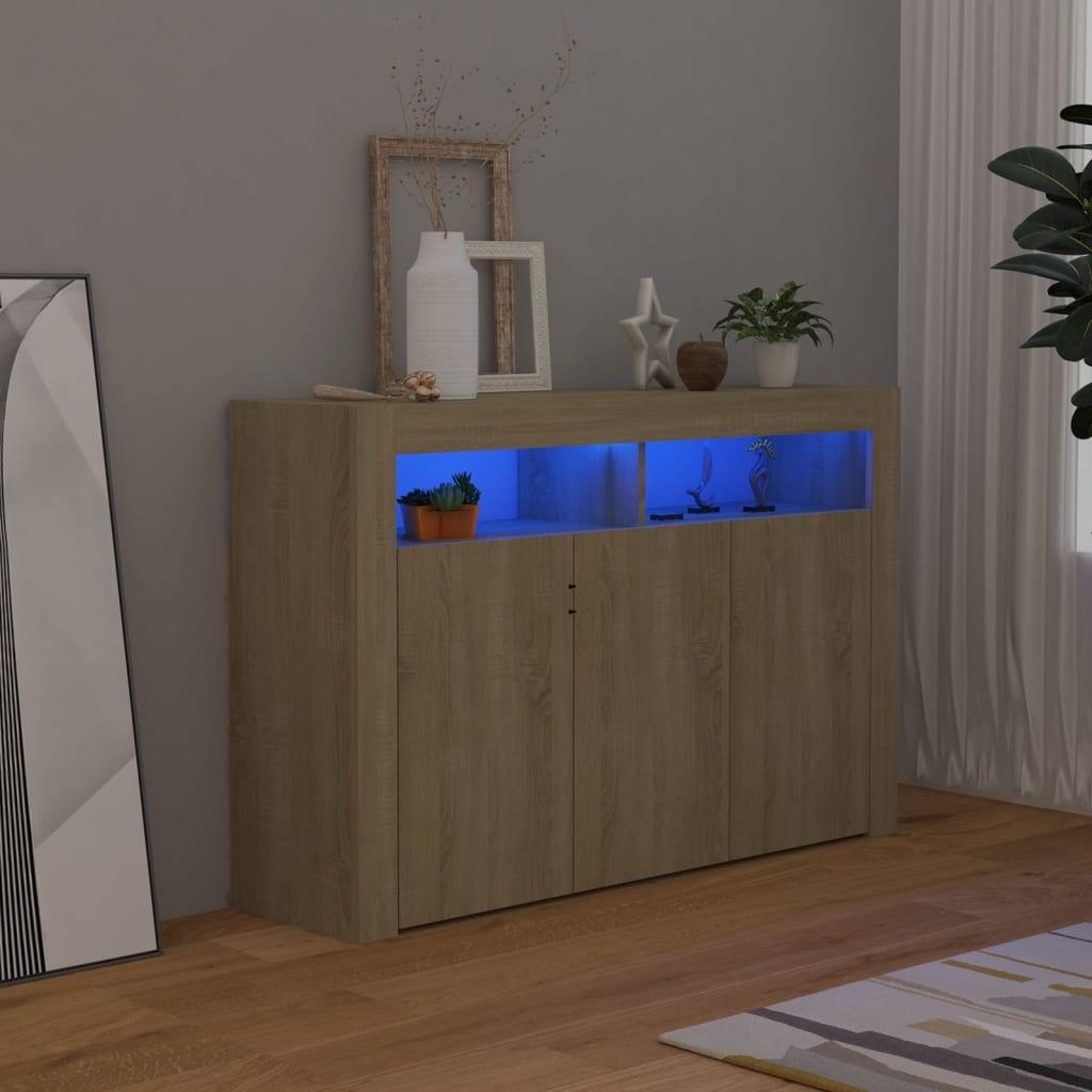 Skænk med LED-lys 115,5x30x75 cm sonoma-eg
