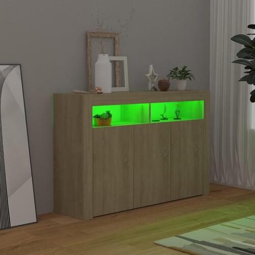 Skænk med LED-lys 115,5x30x75 cm sonoma-eg