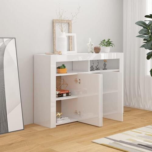Skænk med LED-lys 115,5x30x75 cm hvid højglans