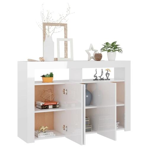 Skænk med LED-lys 115,5x30x75 cm hvid højglans