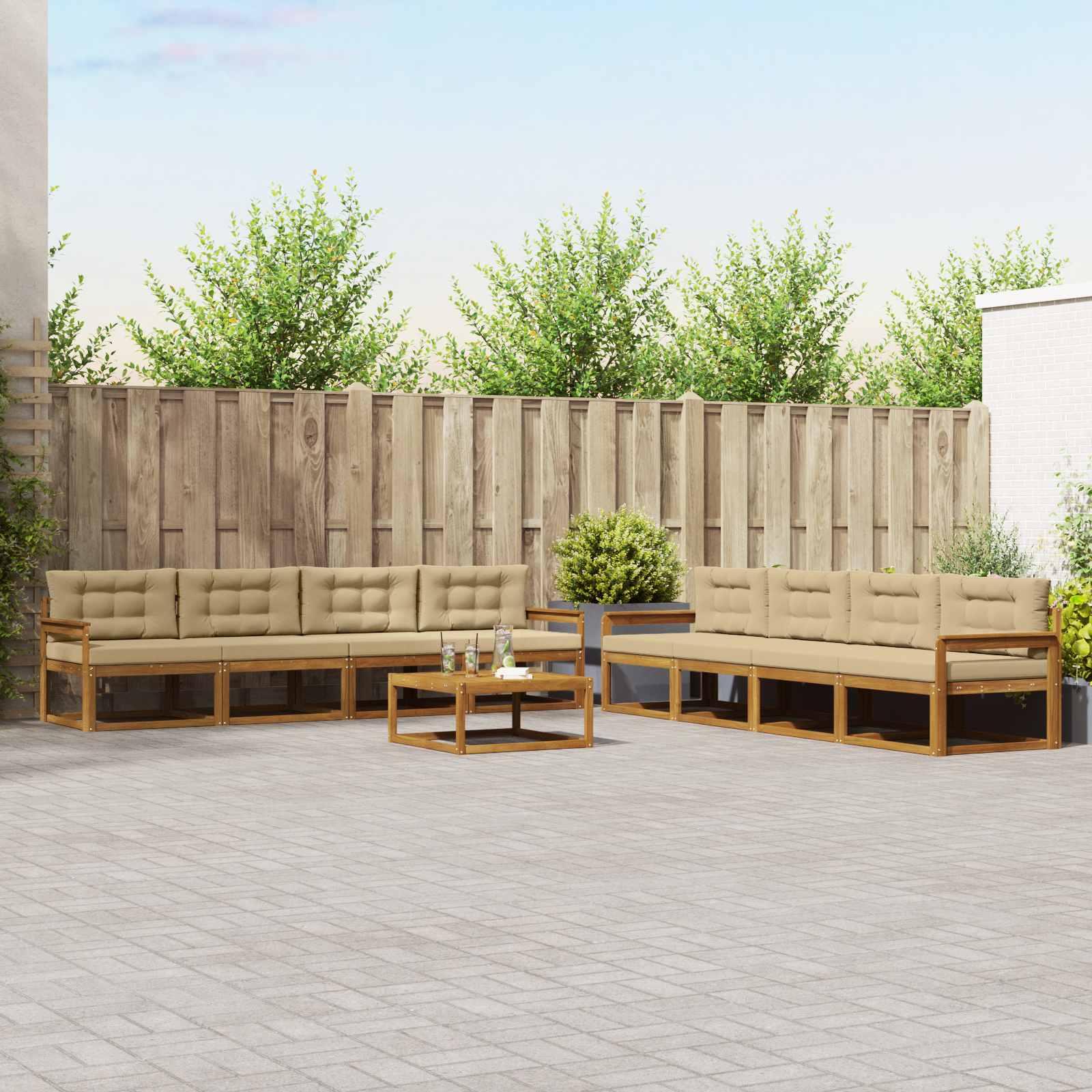 Udendørs sofagruppe med pude 9 stk Naturlig og Beige billede