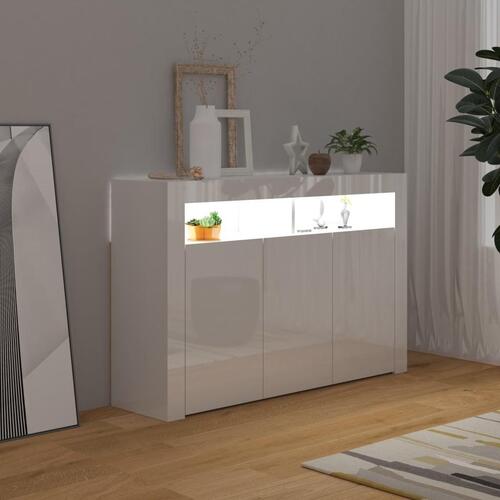 Skænk med LED-lys 115,5x30x75 cm hvid højglans