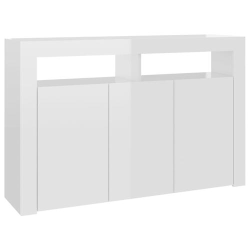 Skænk med LED-lys 115,5x30x75 cm hvid højglans