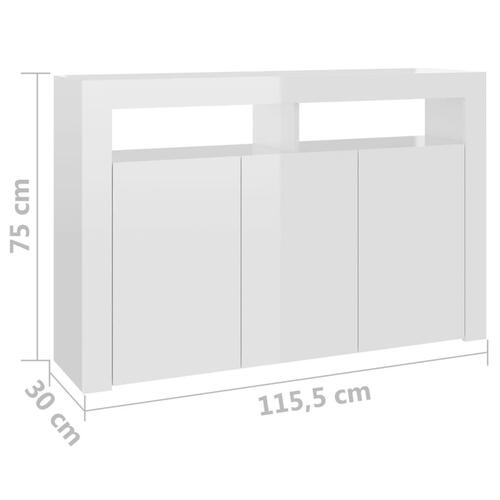 Skænk med LED-lys 115,5x30x75 cm hvid højglans
