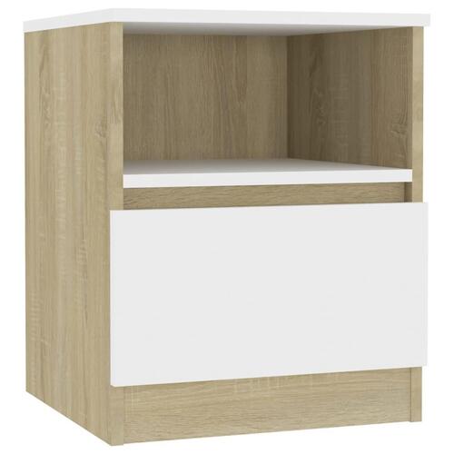 Sengeskab 40x40x50 cm konstrueret træ hvid og sonoma-eg