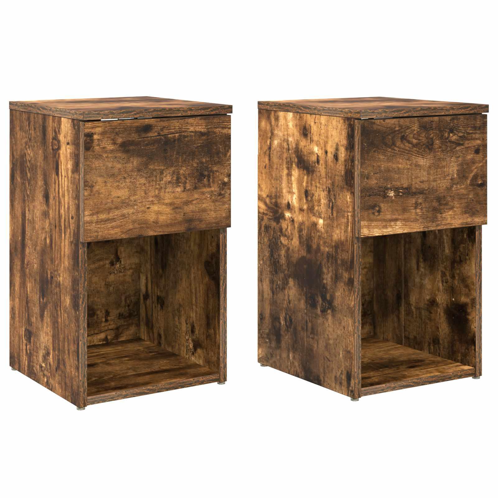 Sengeskab 2 stk Røget eg 29 x 31,5 x 49 cm Konstrueret træ billede
