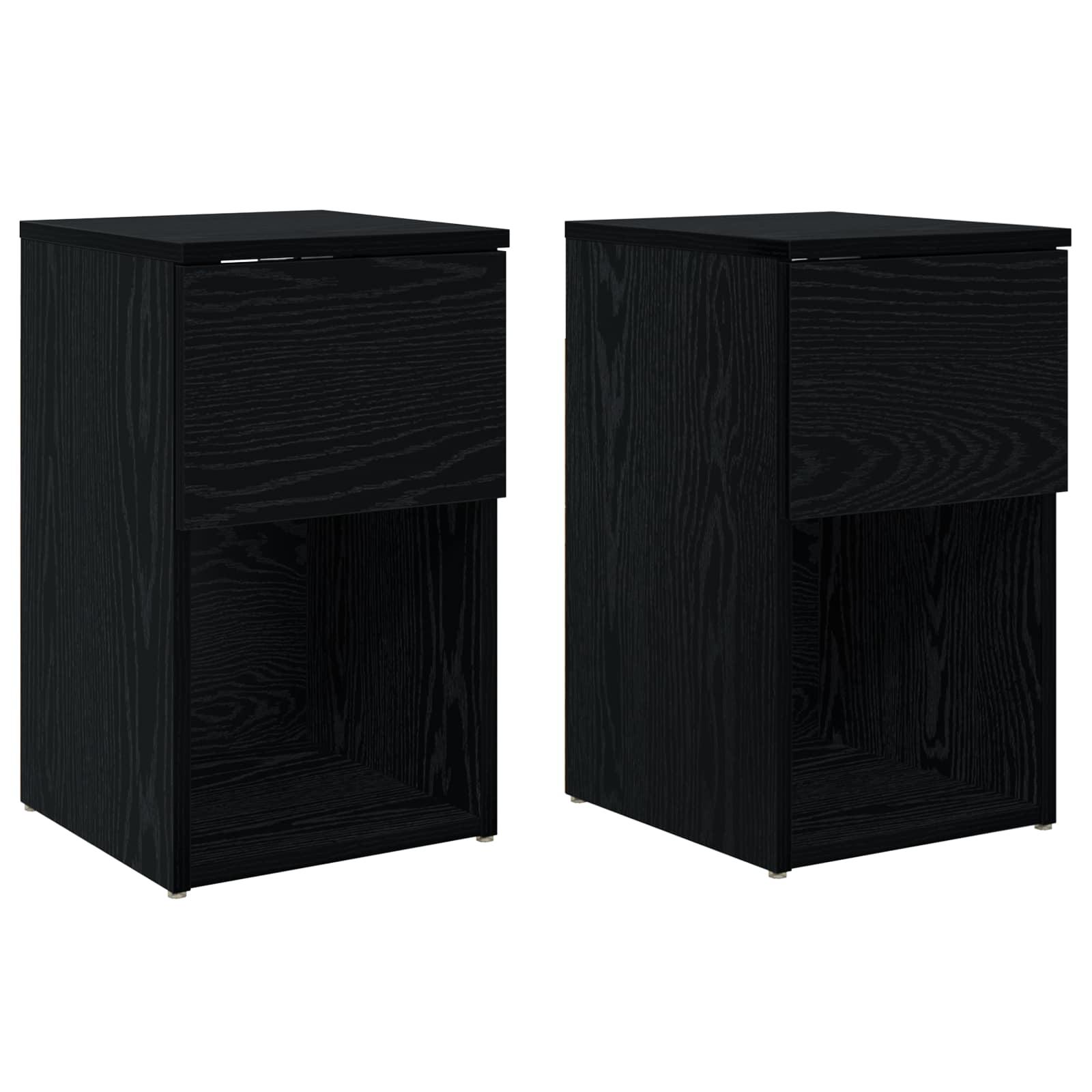 Sengeskab 2 stk Sort eg 29 x 31,5 x 49 cm Konstrueret træ billede