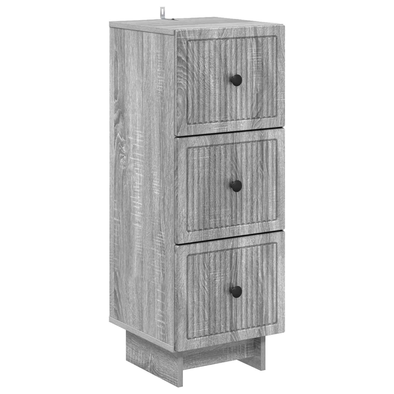 Skuffeskab i grå sonoma-eg - 33 × 34,5 × 90 cm, konstrueret træ, 3 skuffer