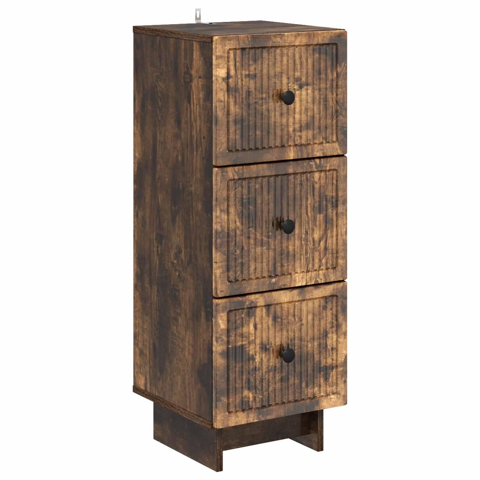 Skuffeskab i røget eg 33 × 34,5 × 90 cm - konstrueret træ, 3 skuffer