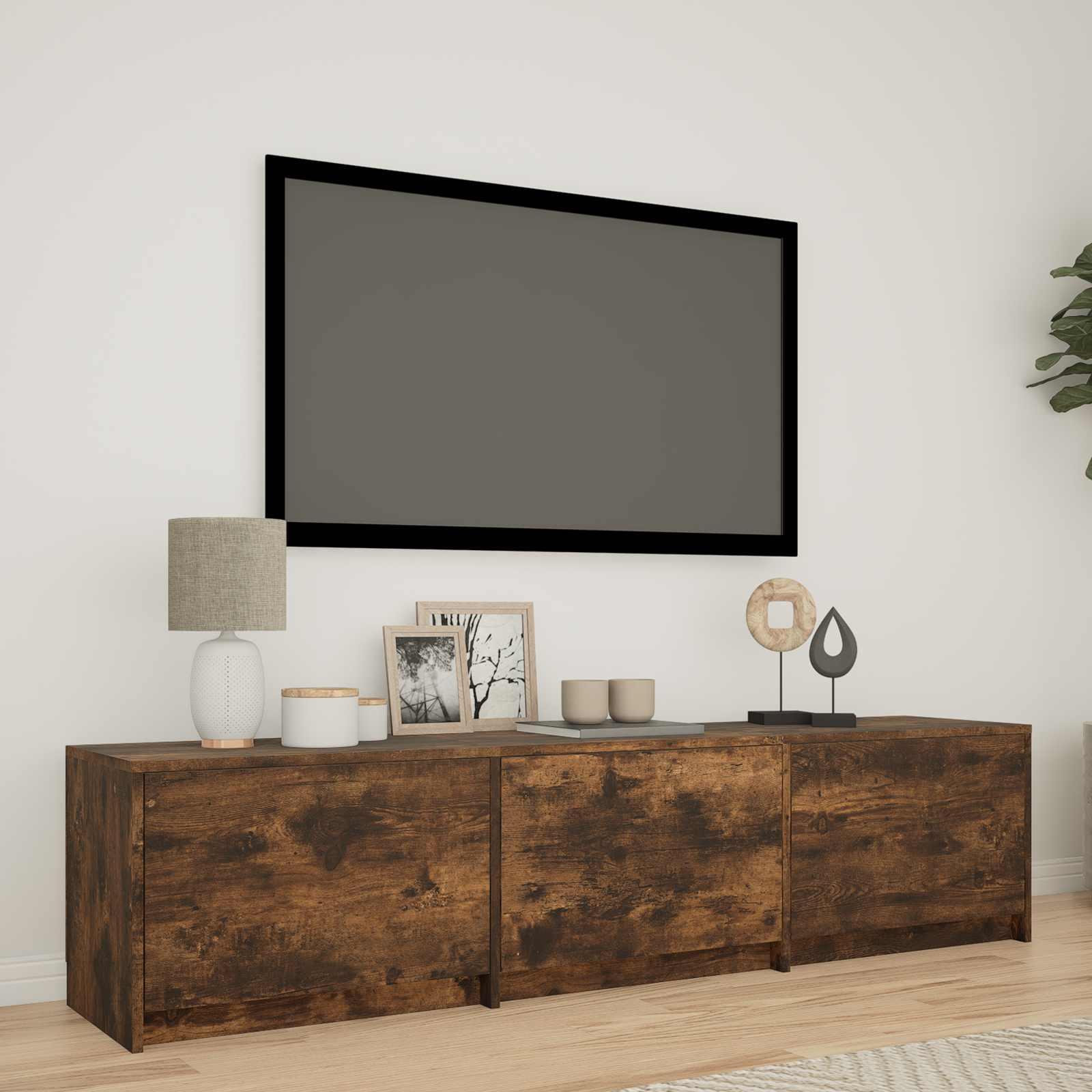TV-bord med LED Røget Eg 165 x 34 x 40 cm Konstrueret træ billede