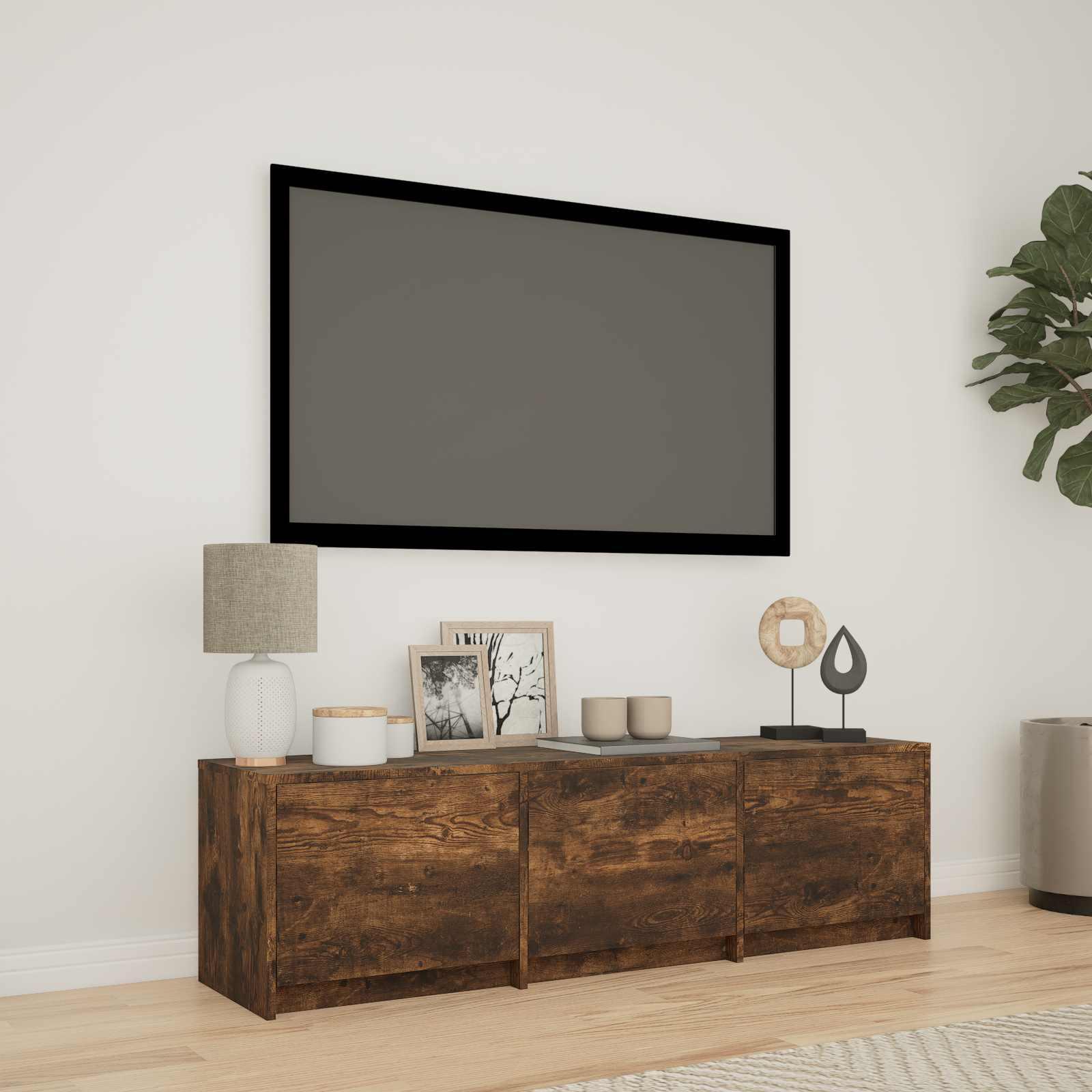TV-bord med LED Røget Eg 140 x 34 x 40 cm Konstrueret træ billede