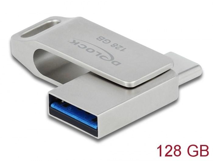 Delock USB 3.2 Gen 1 USB-C + USB-A hukommelsesstick 128 GB - metalkabinet billede