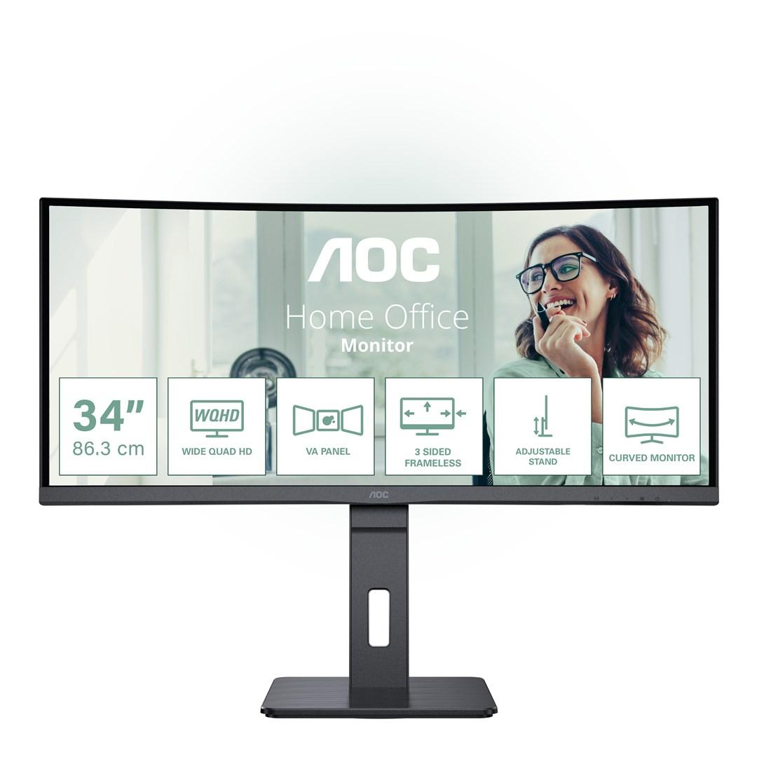 AOC CU34P3CV 34" buet skærm - UWQHD 3440 × 1440, 100 Hz, VA, USB‑C