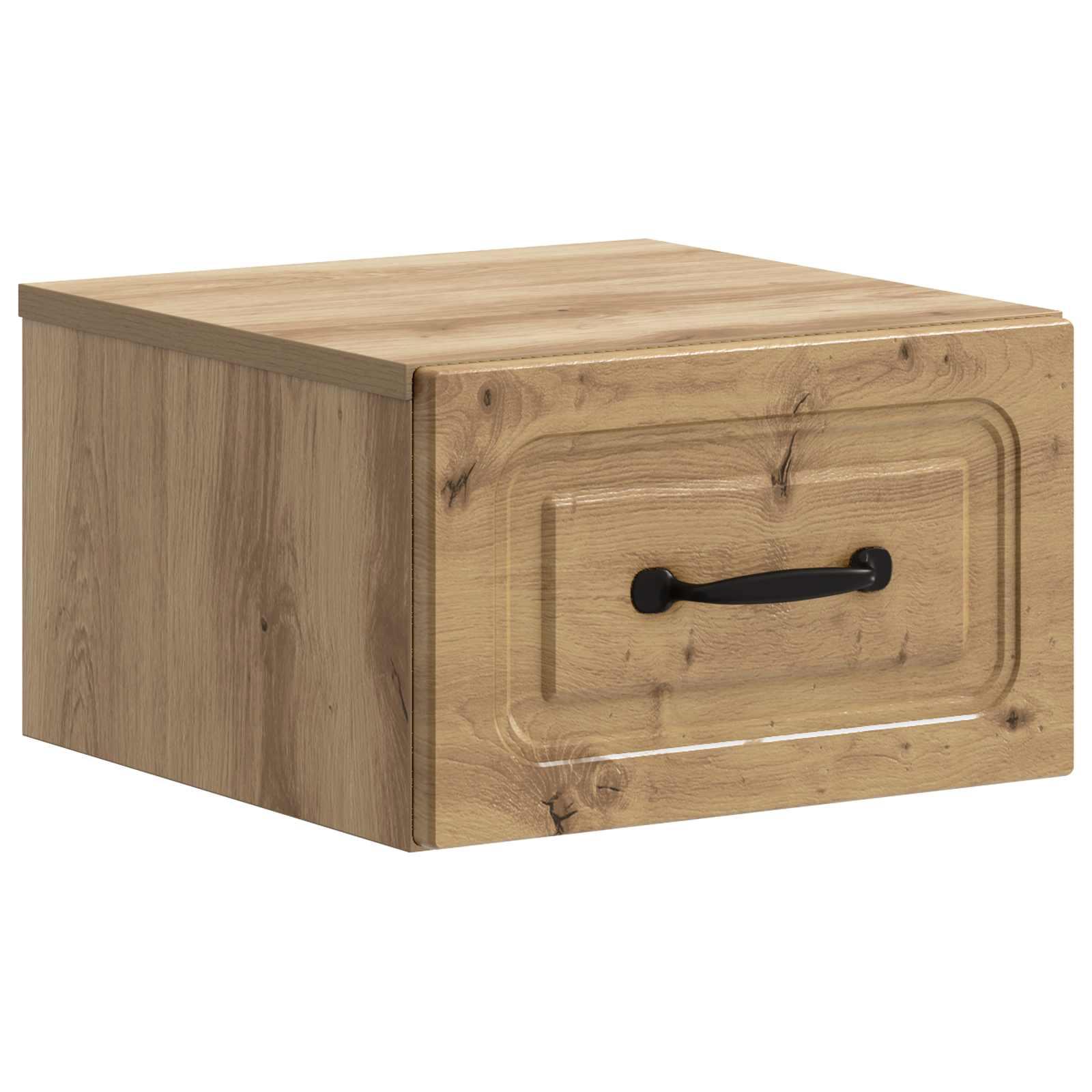 Væghængt natbord i artisan-eg 34,5 × 33 × 20 cm - konstrueret træ med skuffe billede
