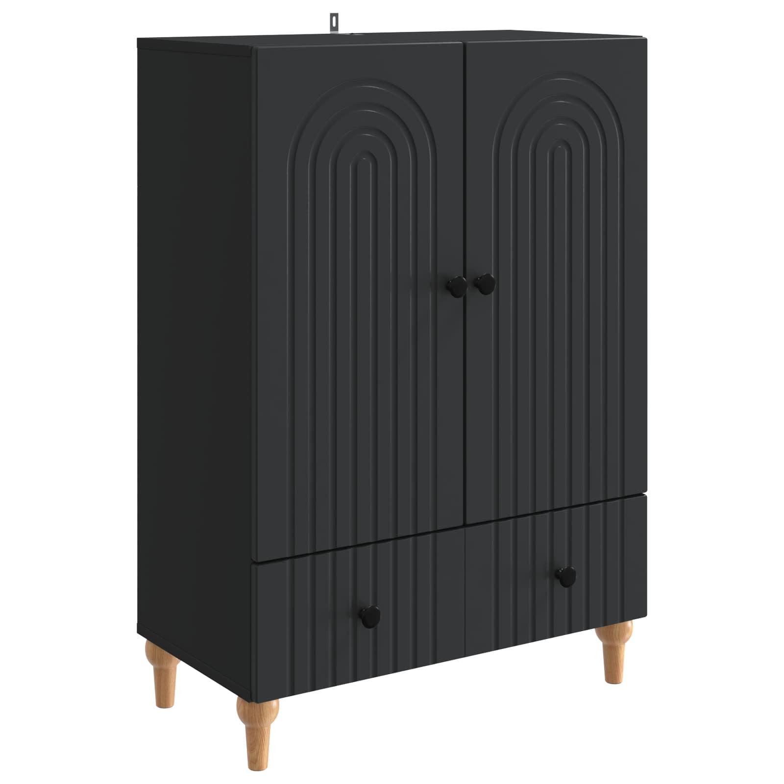 Sidebord med skuffe Sort 66 x 34,5 x 95 cm Konstrueret træ billede