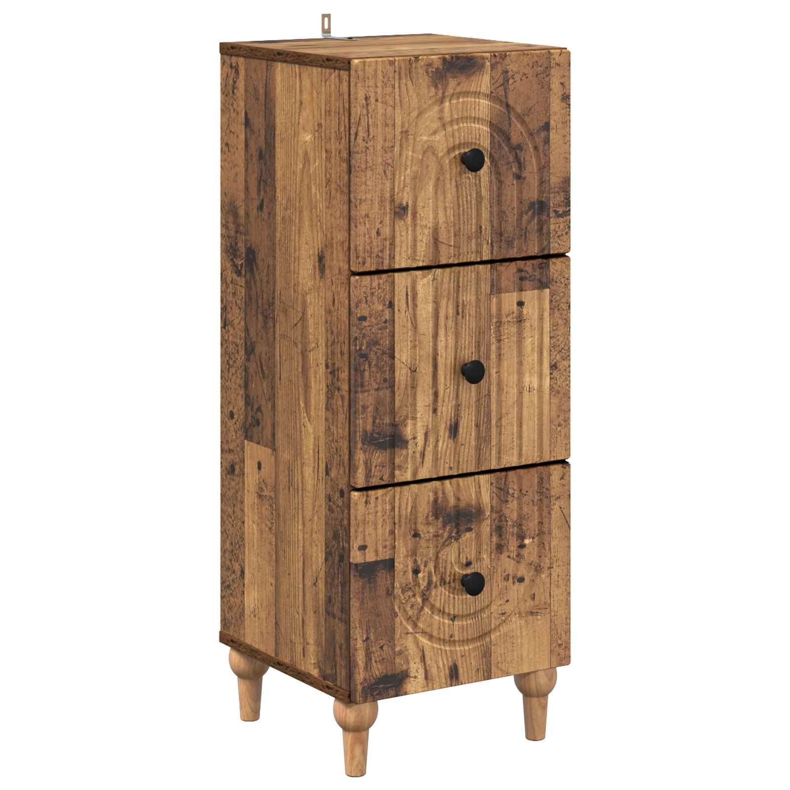 Skuffeskab i gammelt trælook 33 × 34,5 × 90 cm - konstrueret træ, 3 skuffer