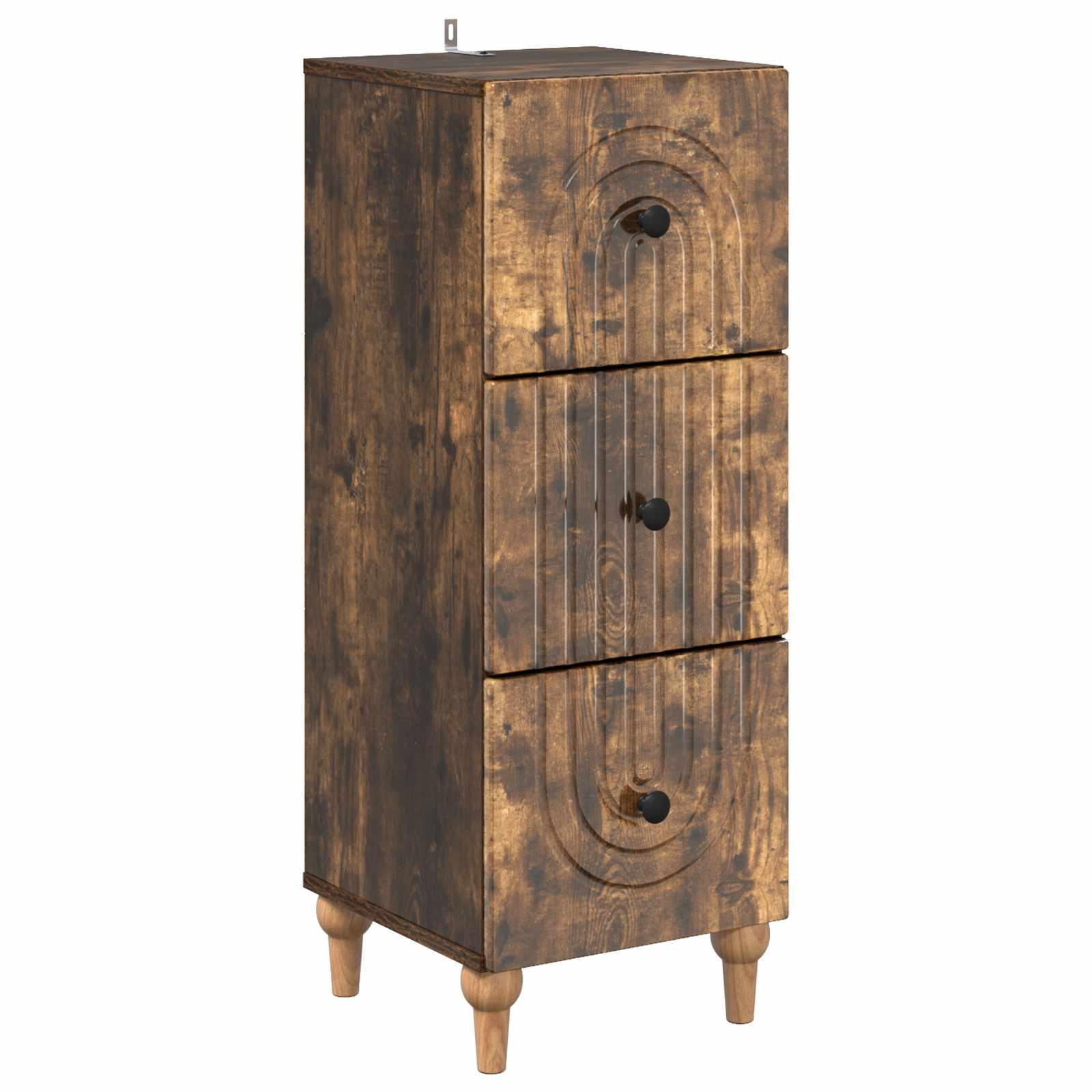 Skuffeskab i røget eg - 33 × 34,5 × 90 cm, konstrueret træ, 3 skuffer