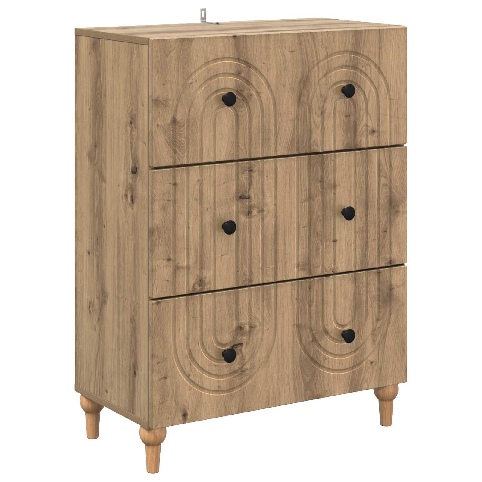 Skuffeskab i artisan-eg 66 × 34,5 × 90 cm - konstrueret træ, 3 skuffer