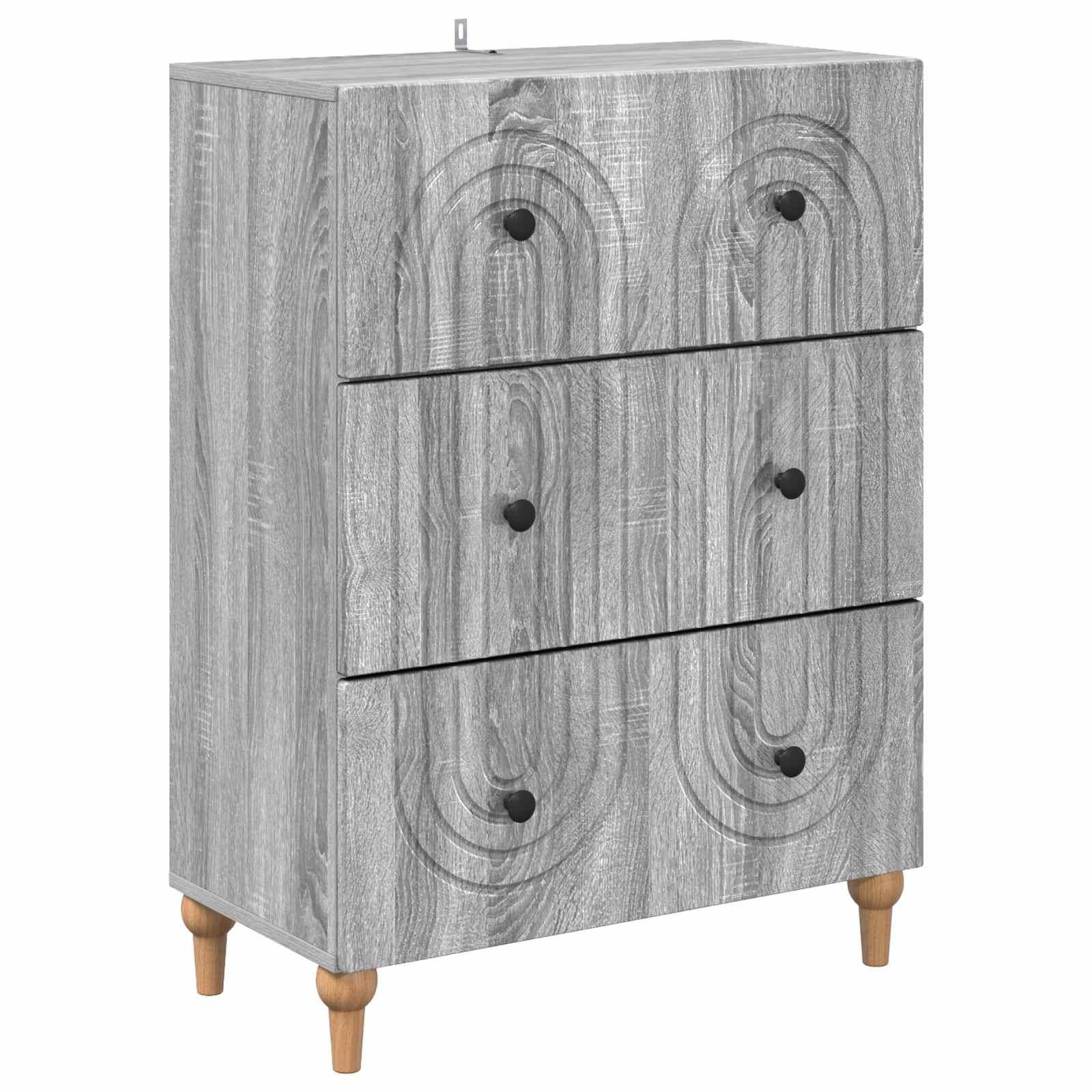 Skuffeskab i grå sonoma-eg - 3 skuffer, 66 × 34,5 × 90 cm, konstrueret træ