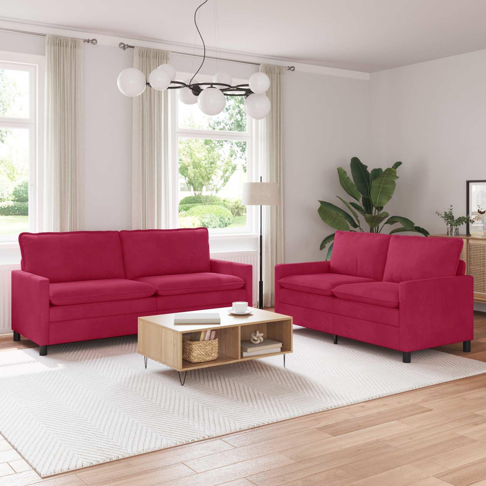Sofa Sæt 2 stk Vinrød Fløjl billede
