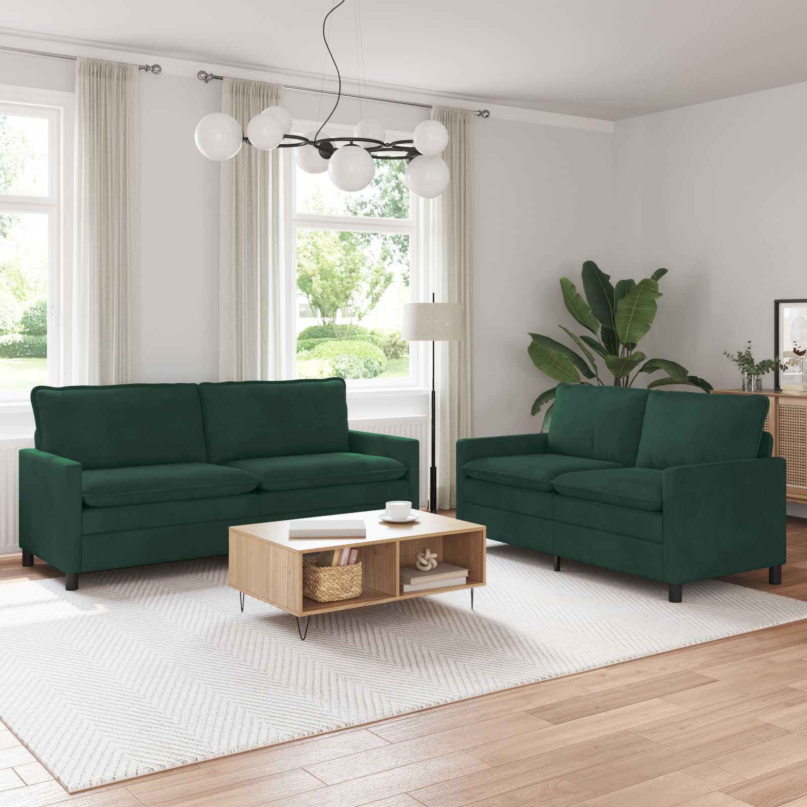 Sofa Sæt 2 stk Mørkegrøn Fløjl billede
