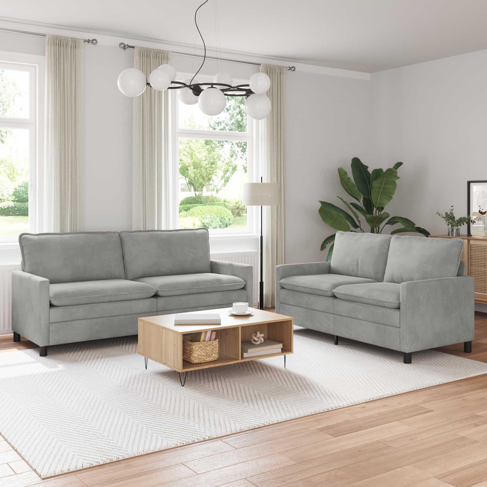 Sofa Sæt 2 stk Lysegrå Fløjl billede