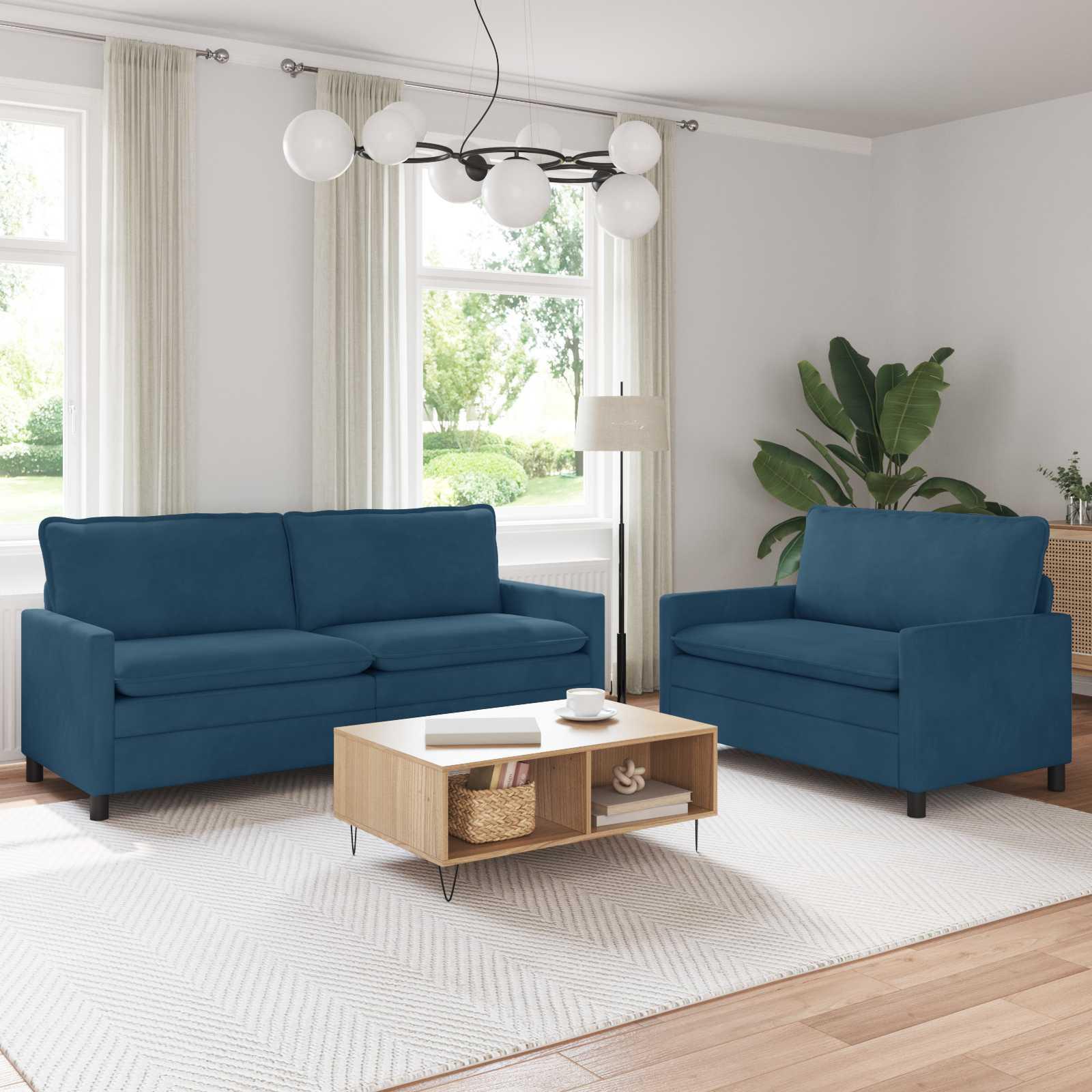 Sofa Sæt 2 stk Blå Fløjl billede