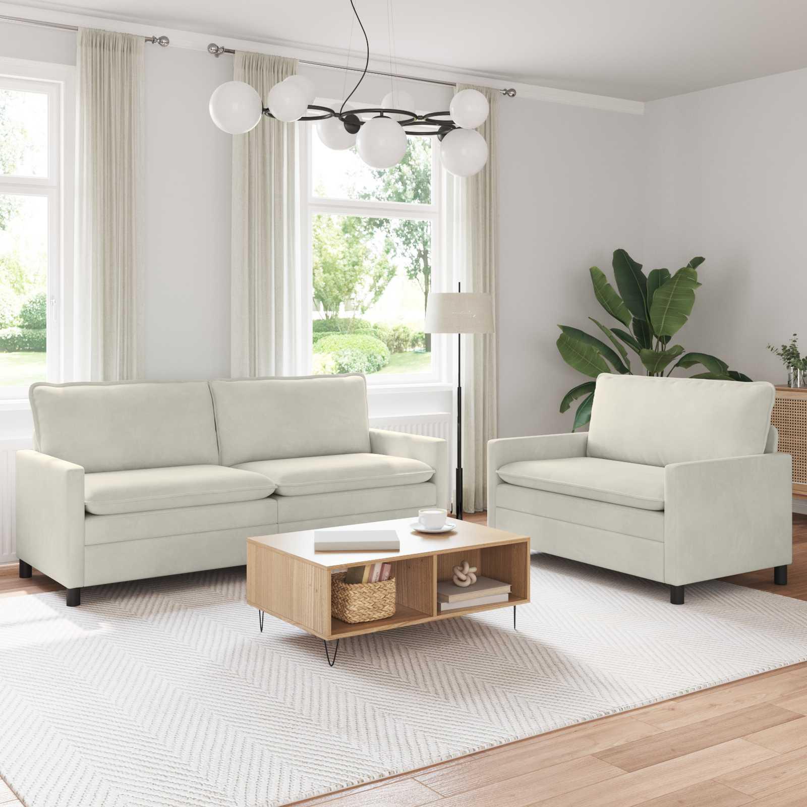 Sofa Sæt 2 stk Cremefarvet Fløjl billede