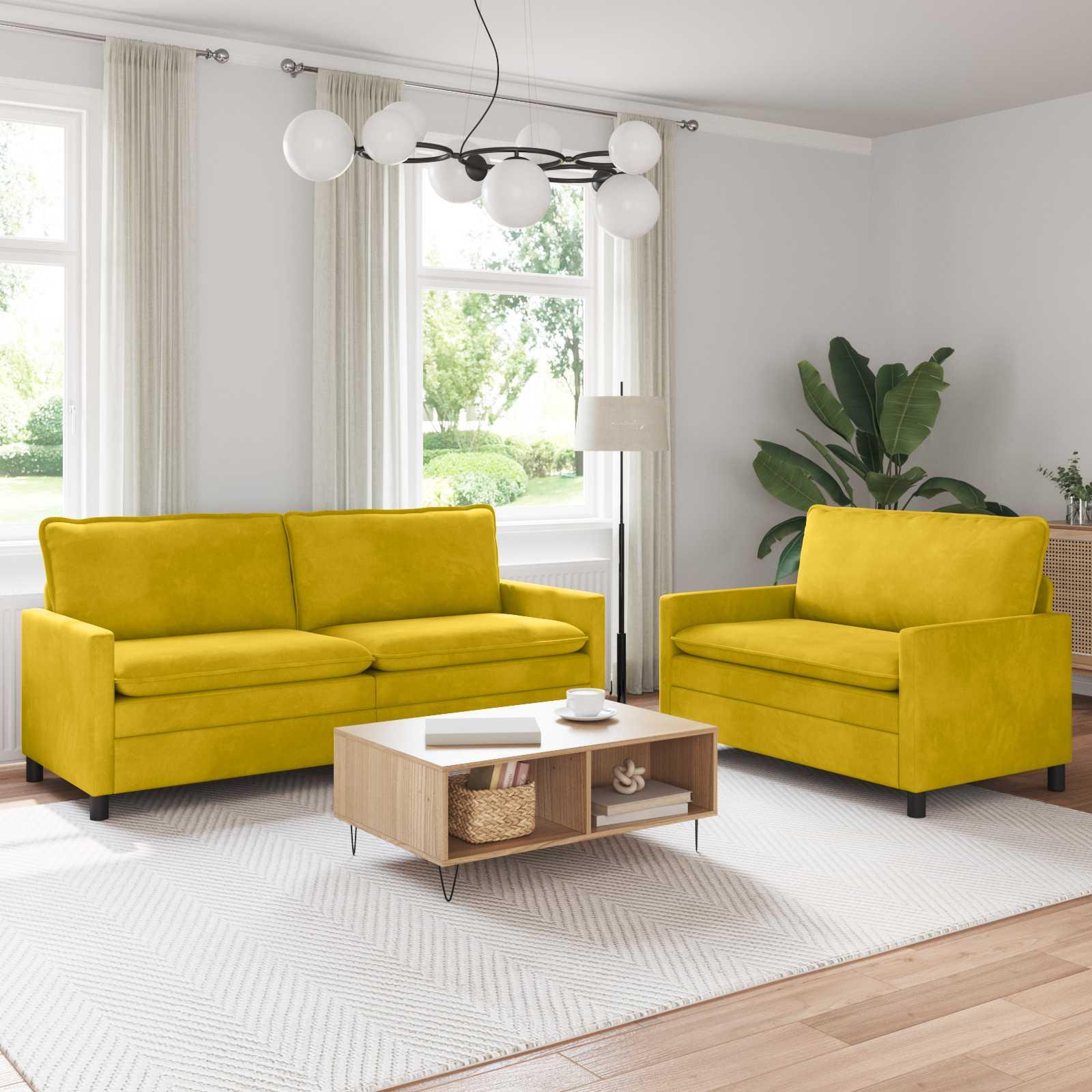 Sofa Sæt 2 stk Gul Fløjl billede