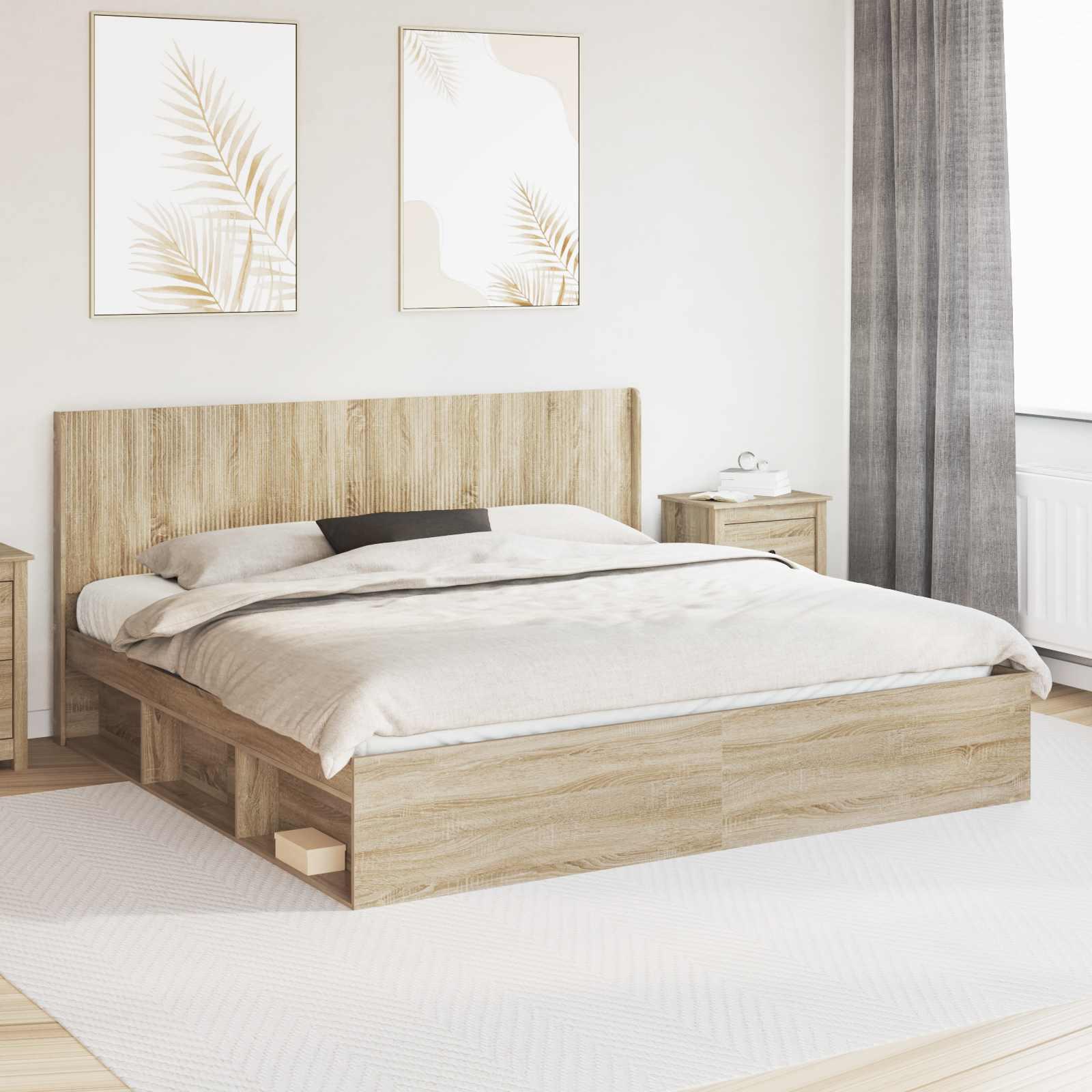 Sengestel med opbevaring og hovedgærde Sonoma-eg 180 x 200 cm billede