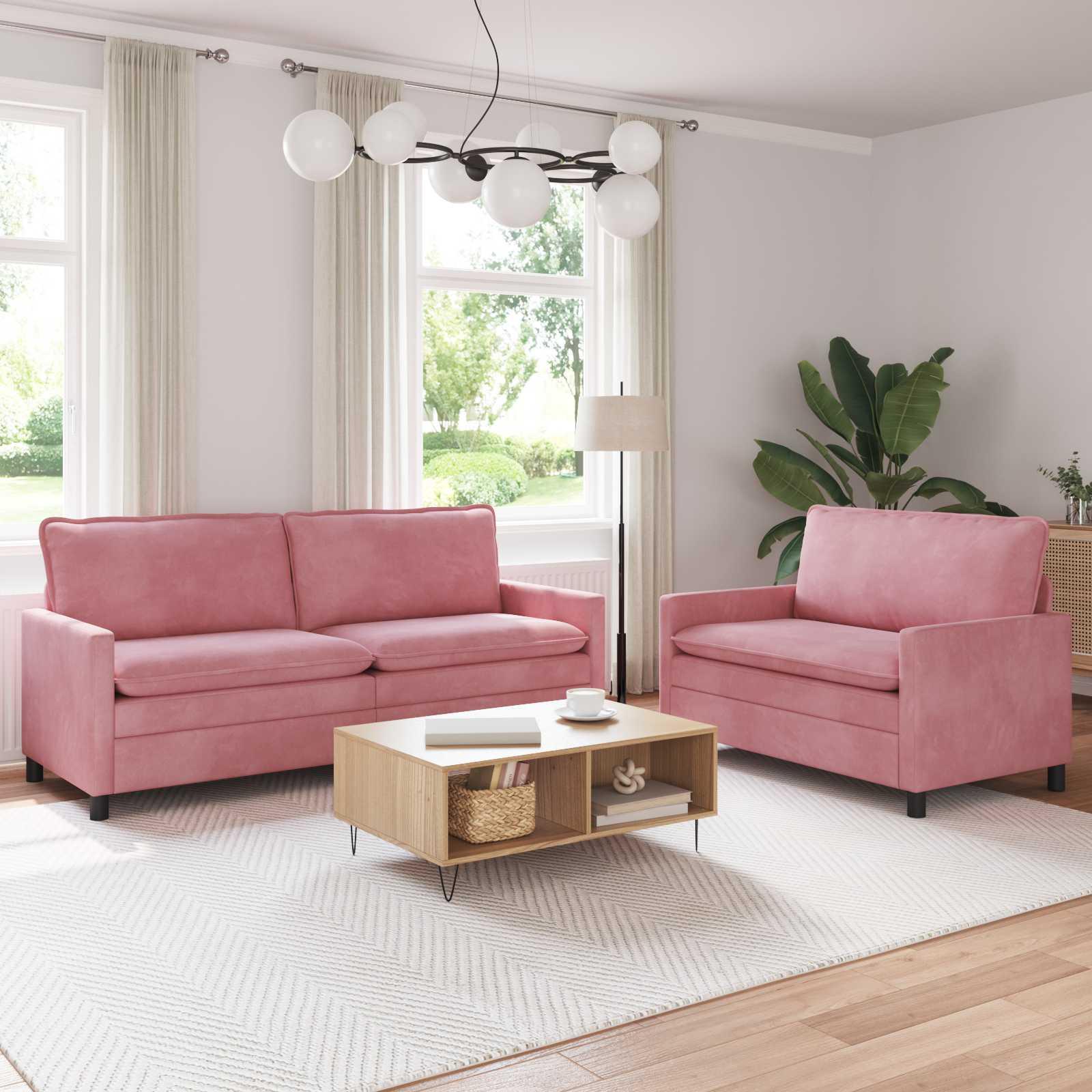 Sofa sæt i lyserød fløjl - 2- & 3-personers, moderne design billede