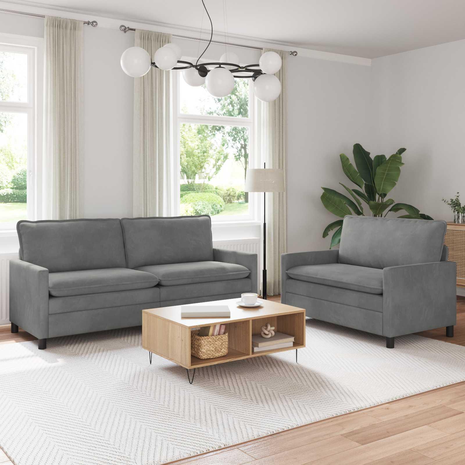 Sofa Sæt 2 stk Mørkegrå Fløjl billede