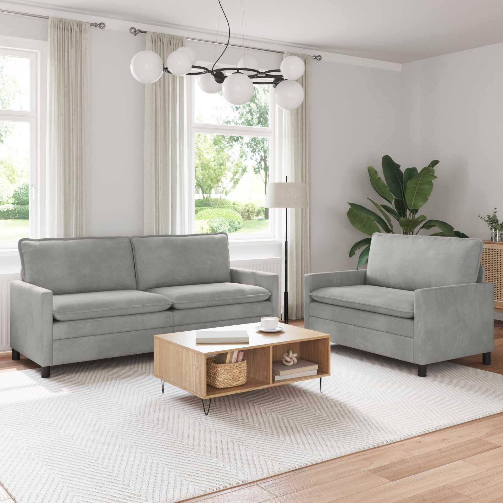Sofa Sæt 2 stk Lysegrå Fløjl billede