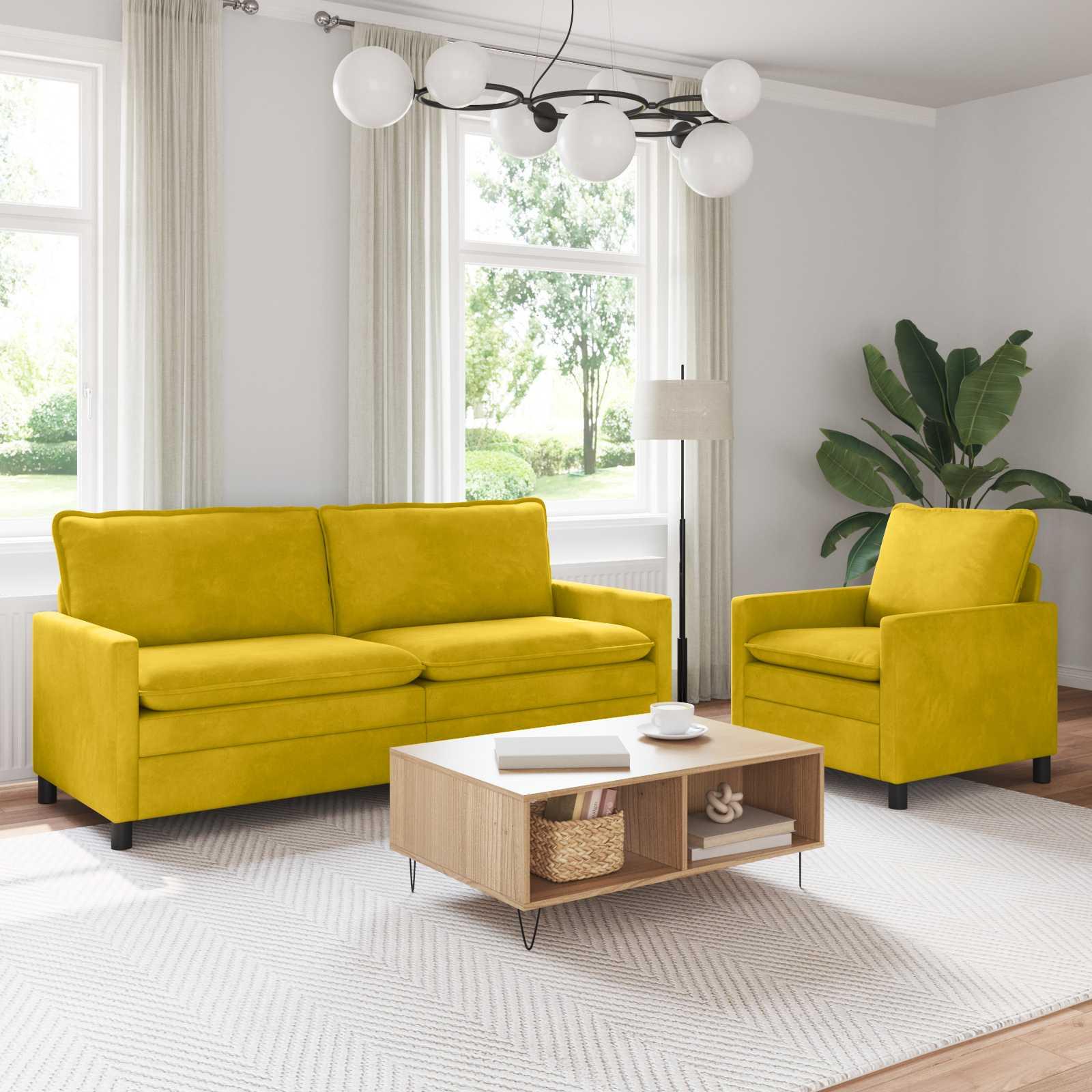 Sofa Sæt 2 stk Gul Fløjl billede
