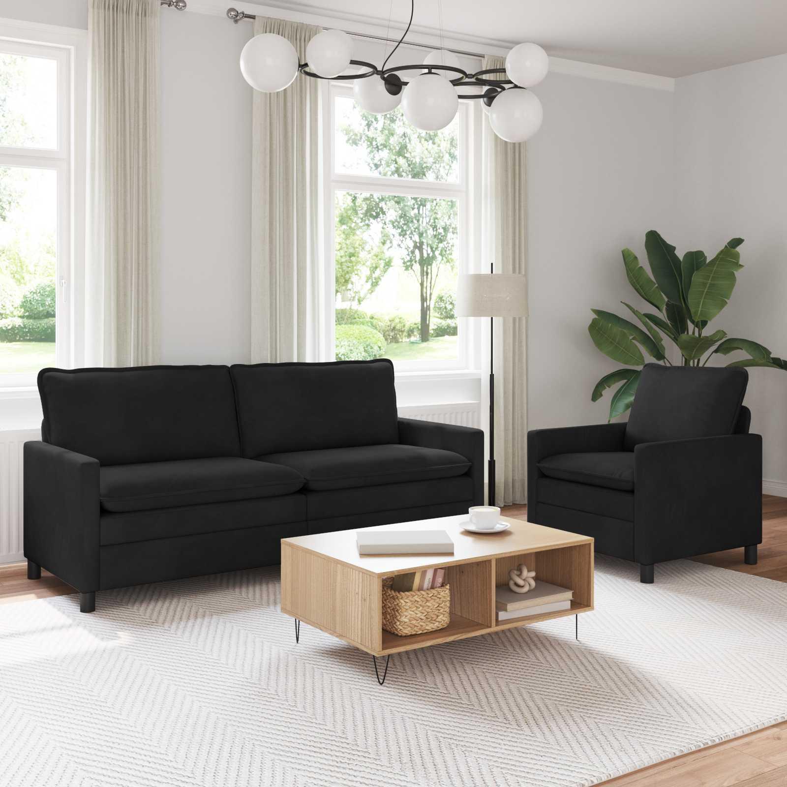 Sofa Sæt 2 stk Sort Fløjl billede