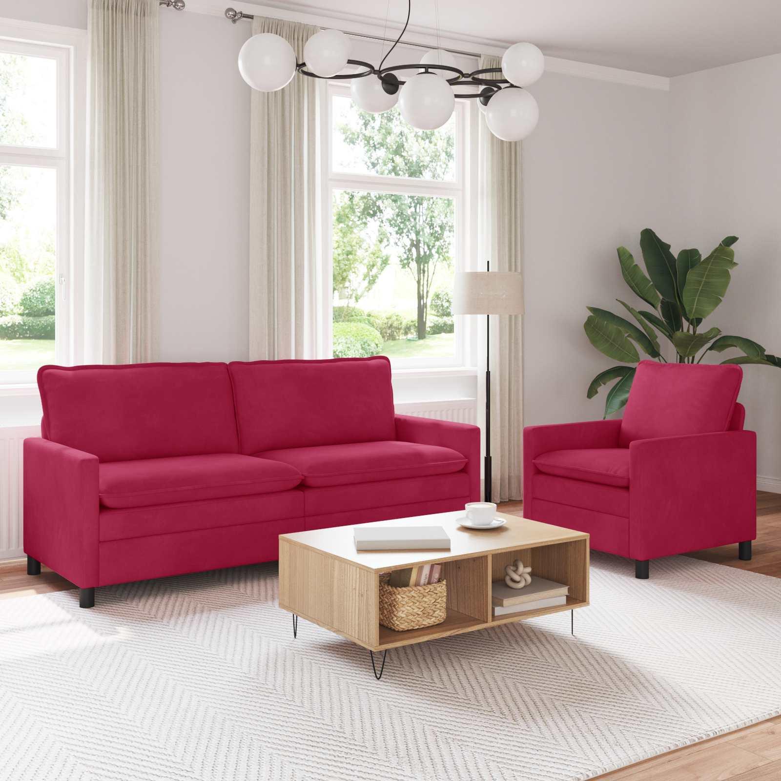 Sofa Sæt 2 stk Vinrød Fløjl billede