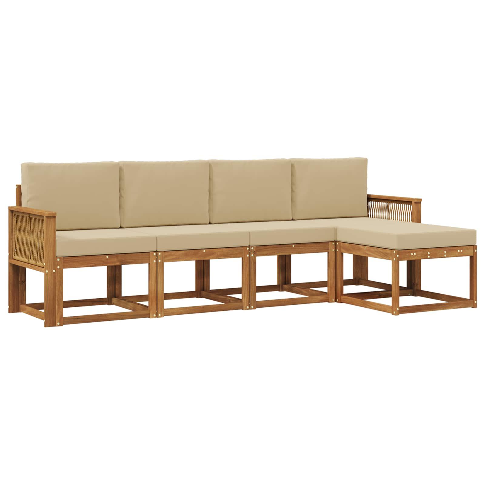 Udendørs sofagruppe 5 stk Naturlig og Beige Polyester billede