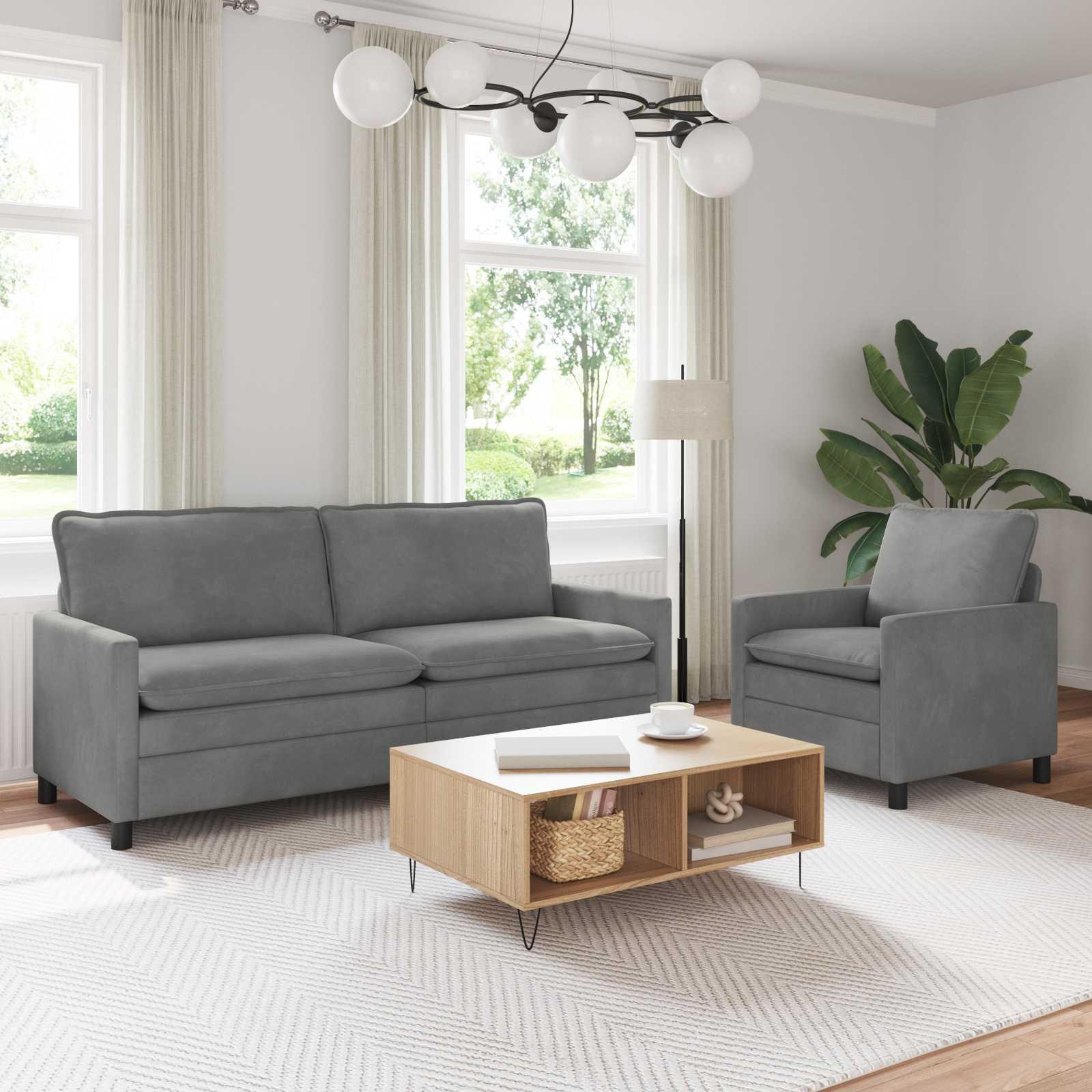 Sofa Sæt 2 stk Mørkegrå Fløjl billede