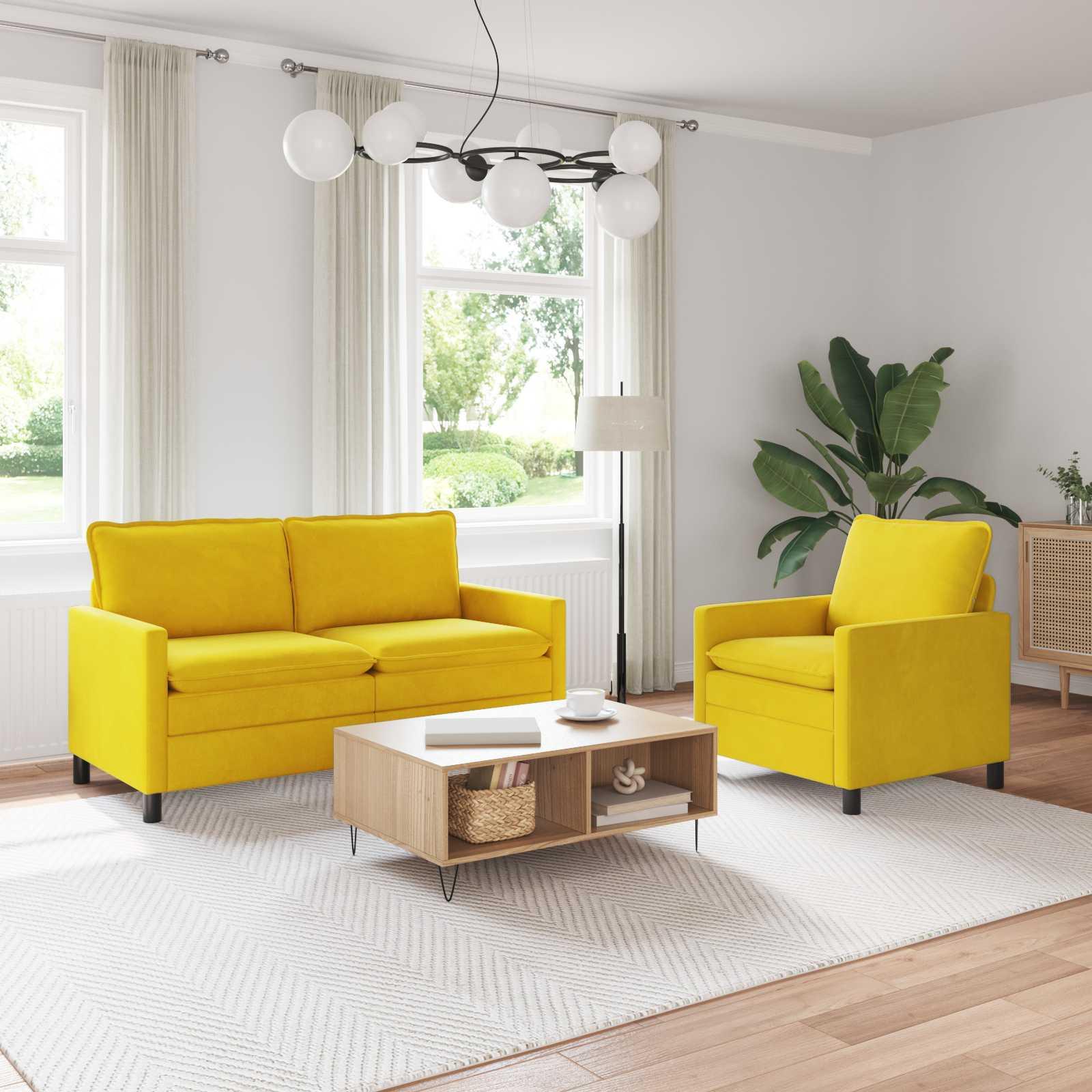 Sofa Sæt 2 stk Gul Fløjl billede