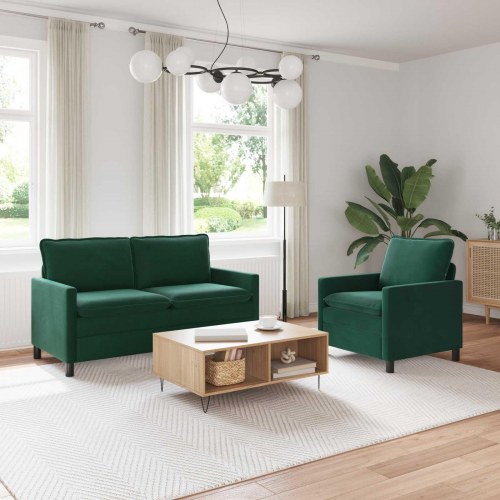 Sofa sæt i mørkegrøn fløjl - 2- og 1-personers, moderne design