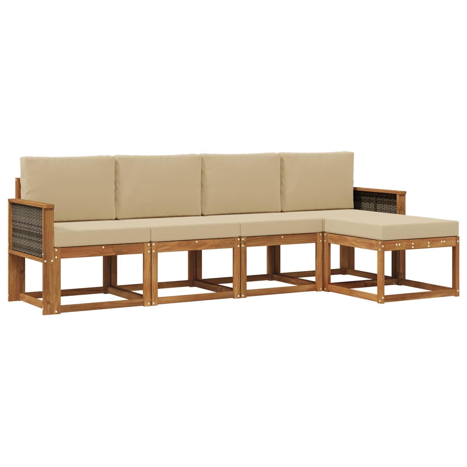 Udendørs sofagruppe 5 stk Naturlig og Beige Polyester billede