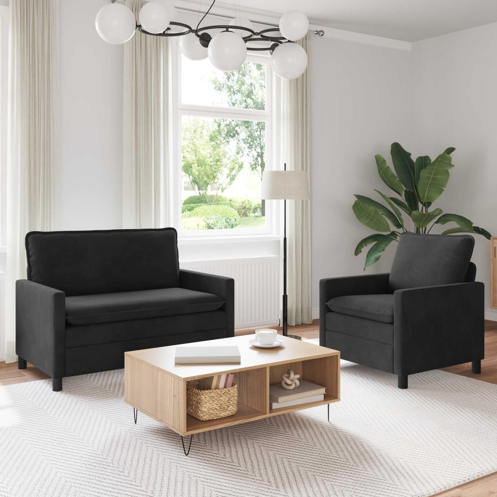 Sofa Sæt 2 stk Sort Fløjl billede