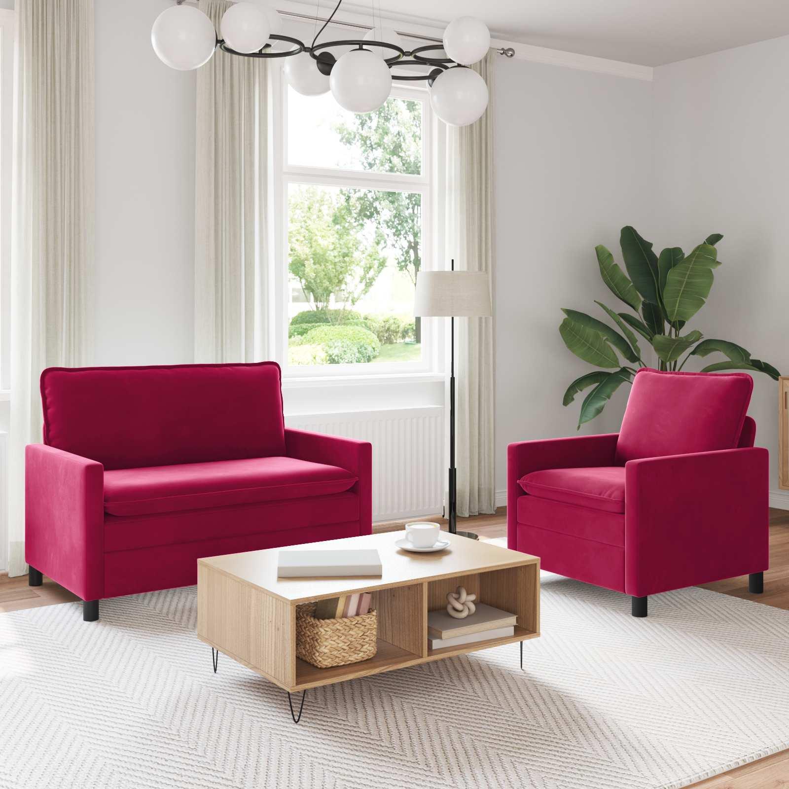 Sofa Sæt 2 stk Vinrød Fløjl billede