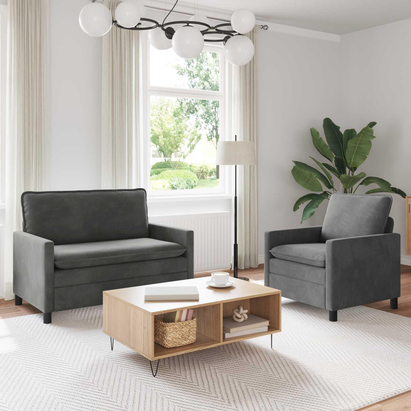 Sofa Sæt 2 stk Mørkegrå Fløjl billede