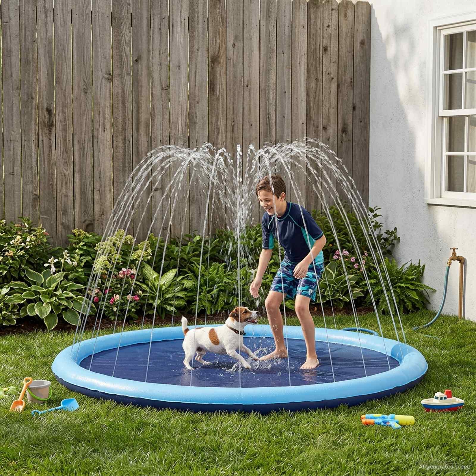Splash Pad til børn og hunde Blå Ø150 x 10 cm PVC billede