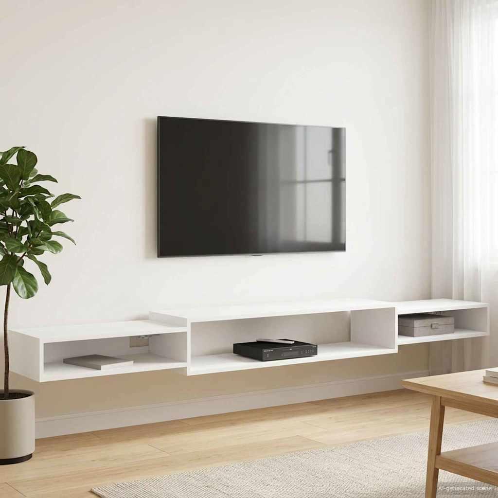Væghængt TV Skab Vægmonteret Hvid 220 x 28 x 21 cm billede
