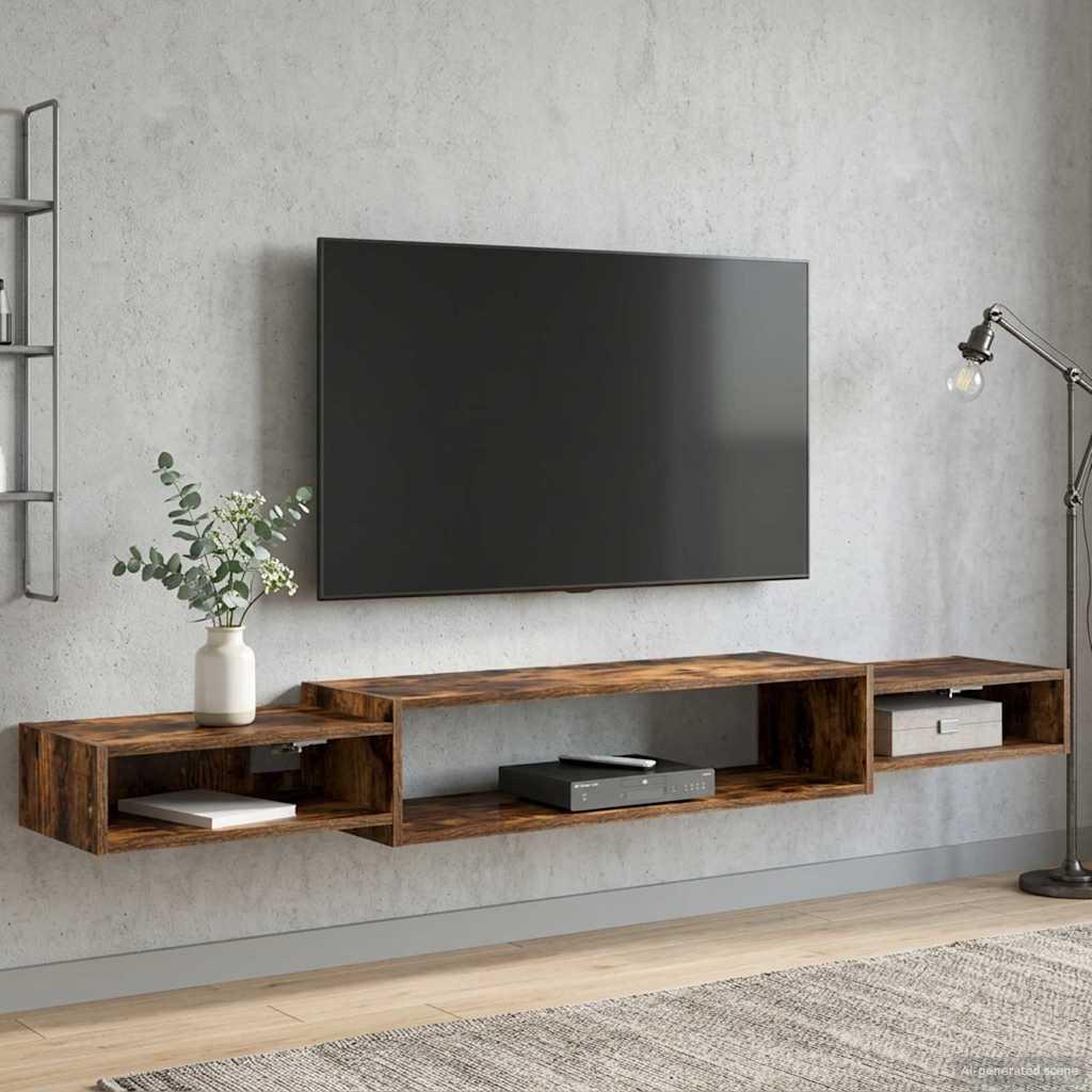 Væghængt TV Skab Vægmonteret Røget eg 180 x 28 x 21 cm billede